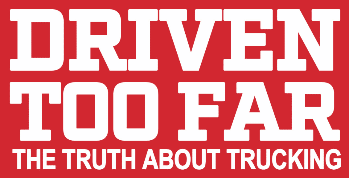 driven too far logo white on red